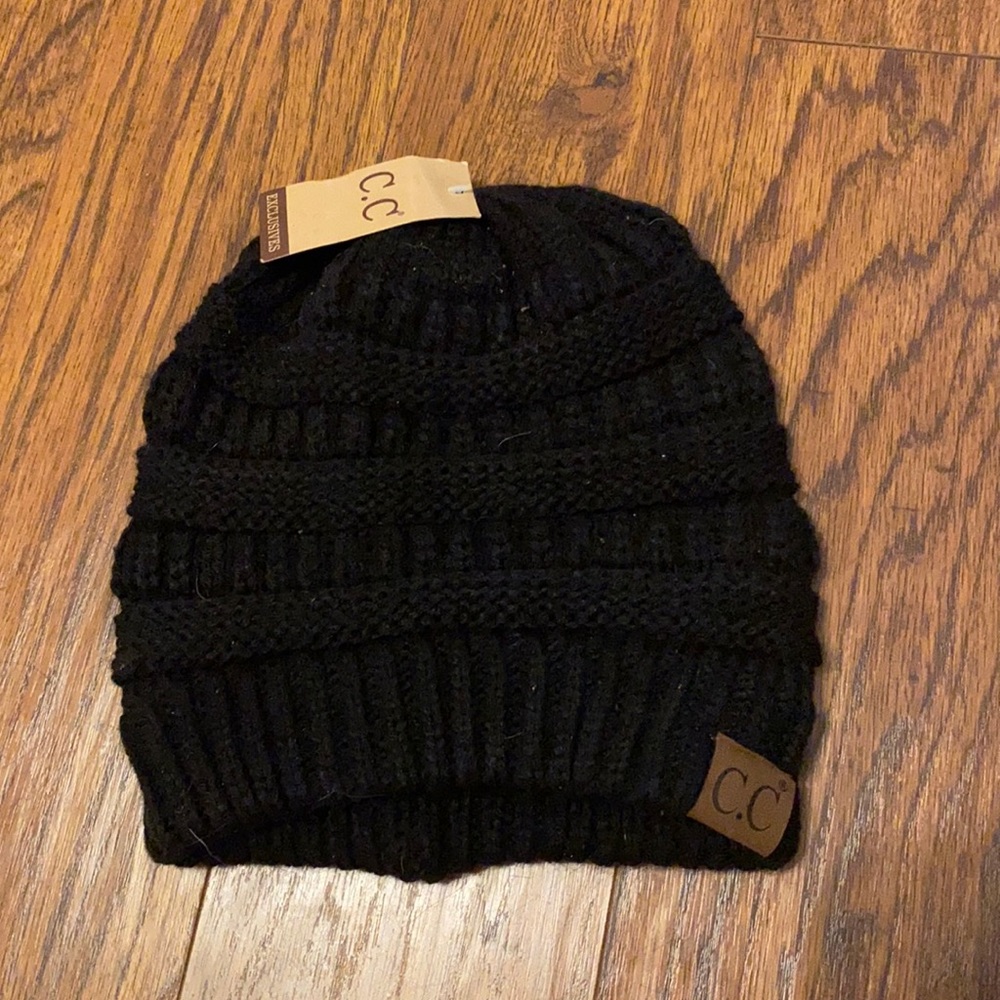 Black crocheted beanie
